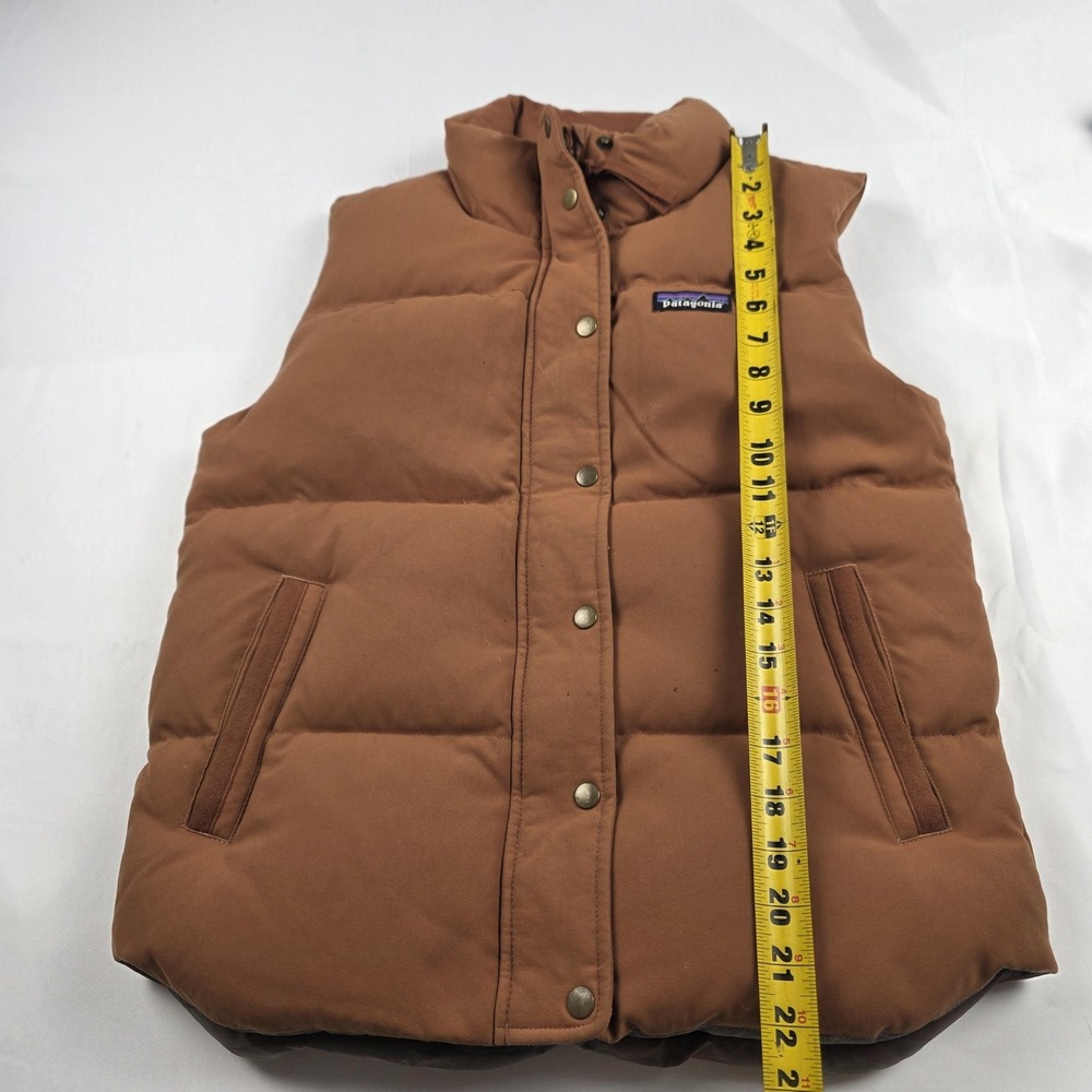 Patagonia Vest Womens Small Brown Down Puffer Quilted Full Zip Camo Lining - Picture 7 of 16